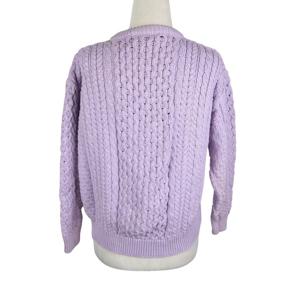 Aran Crafts Lavender Cable-Knit Button Cardigan - Picture 4 of 7